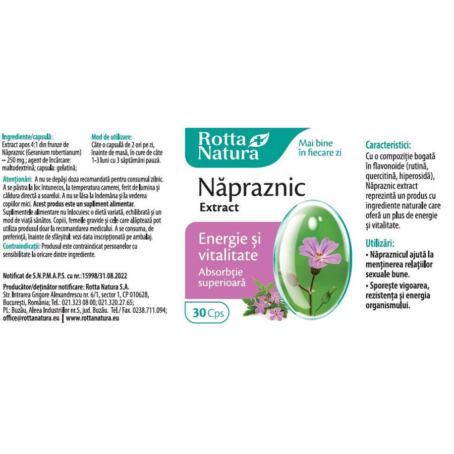 Năpraznic Extract, 30 capsule, Rotta Natura