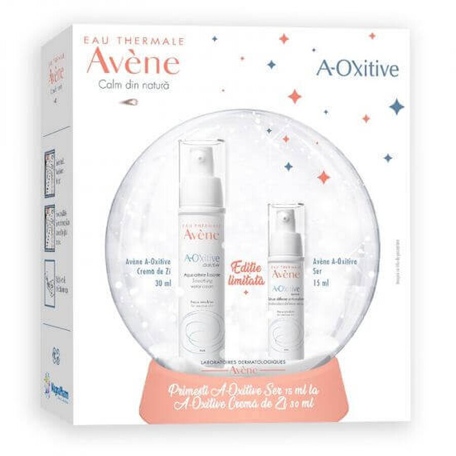 Confezione A-OXitive crema giorno idratante effetto levigante, 30 ml + A-OXitive crema contorno occhi effetto levigante, 15 ml, Avene