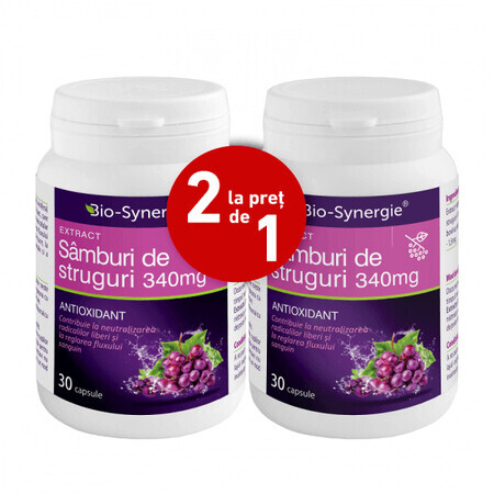 Extrait de pépins de raisin 340mg, 30 + 30 gélules (2 pour le prix d'1), Bio Synergie