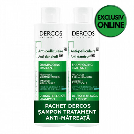 Pacchetto shampoo antiforfora per capelli normali-grassi Dercos, 200 ml + 200 ml, Vichy