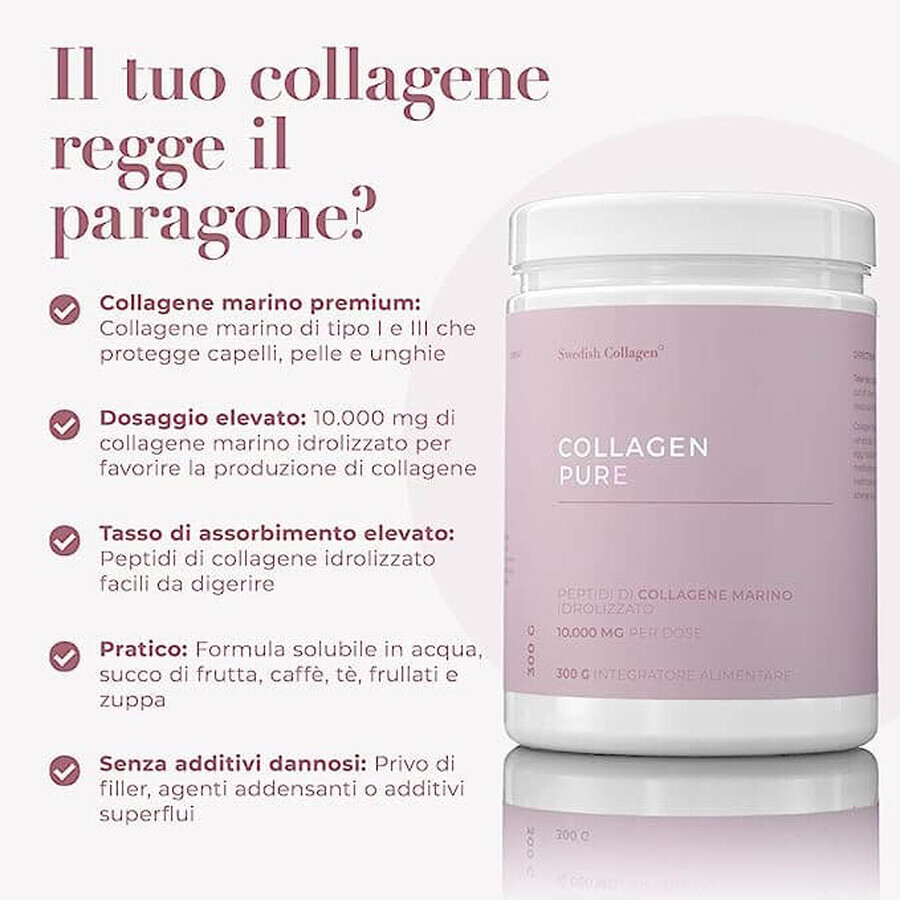 Pure Collagen Hydrolysate Powder 10,000 mg, 300 g, Swedish Collagen