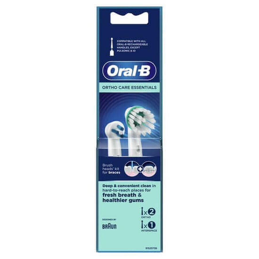 Oral-B Ortho Care Essentials Testine di Ricambio Spazzolino Elettrico, 3 Pezzi