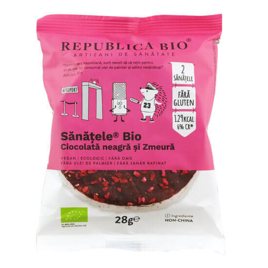 Organic dark chocolate, raspberries and brown rice, gluten free, 28g, Republica Bio