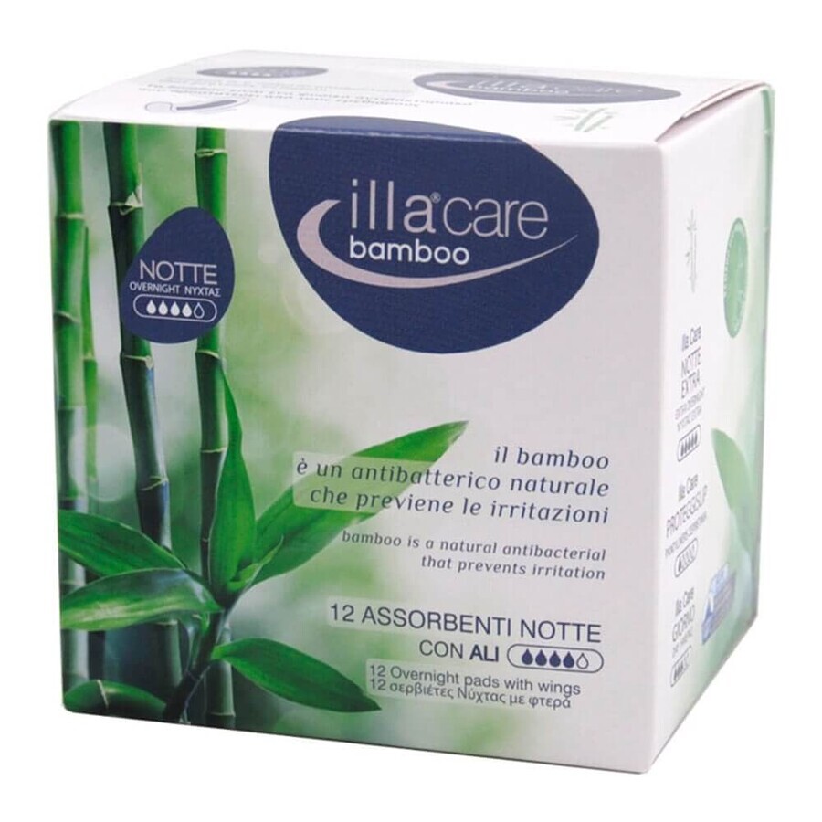 Pietrasanta Pharma Illa Care Bamboo Assorbenti Notte Con Ali, 12 Pezzi