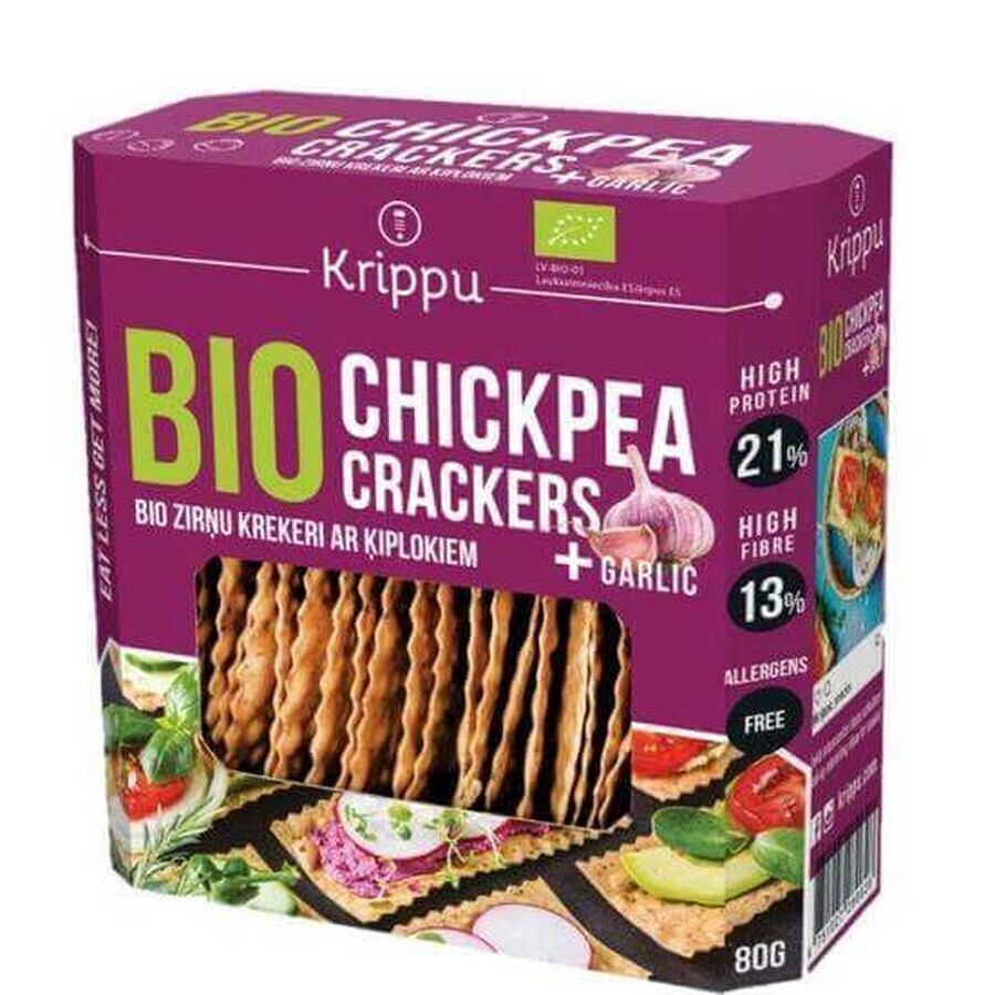 Biologische glutenvrije crackers met naut en knoflook, 80 g, Krippu