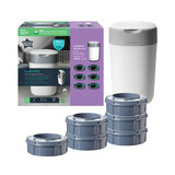 Confezione cestino per pannolini + 6 ricariche Sangenic Twist and Click riciclabile, bianco con grigio, Tommee Tippee