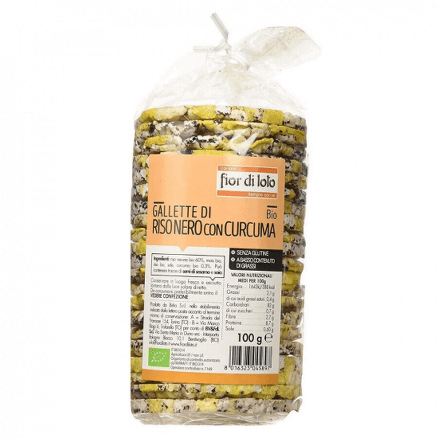 Rondele bio de orez negru cu turmeric fara gluten, 100g, Fior di Loto