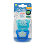 Set di 2 ciucci in silicone Blue PreVent 6-18 mesi, Dr Brown's