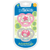 Set di 2 ciucci in silicone con copertina Advantage Pink, 6-18 mesi, Dr Brown's