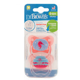 Set di 2 ciucci in silicone PreVent Pink Butterfly design, 0-6 mesi, Dr Brown's