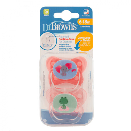 Set di 2 ciucci in silicone PreVent, design Pink Butterfly, 6-18 mesi, Dr Brown's