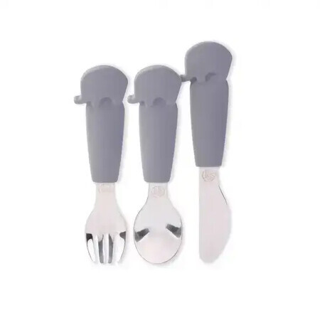 Servizio di posate in acciaio inox e silicone Elefantei, Grey, Eco Rascals