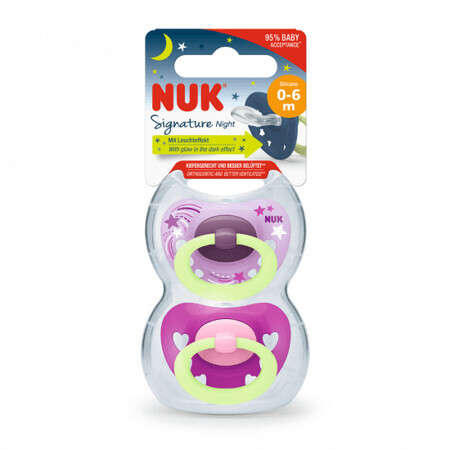 Signature Night silicone soother, 0-6 months, 2 pieces, Nuk