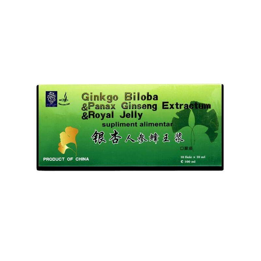 Ginkgo Biloba + Panax &amp; Royal Jelly &amp; Ginseng x 10 flesjes x 10 ml NATURALIA DIET