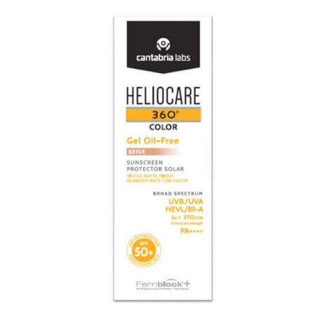 Gel per protezione solare con SPF 50+ Heliocare 360 ​​​​Color, Nunata Beige, 50 ml, Cantabria Labs