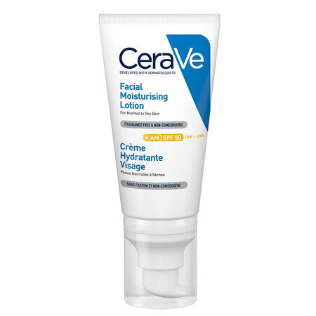 Moisturizing cream for normal-dry skin with SPF 50, 52 ml, CeraVe