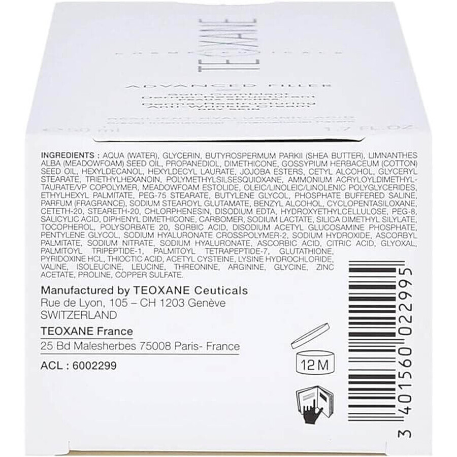 Advanced Filler crème anti-rides pour peau sèche, 50 ml, Teoxane