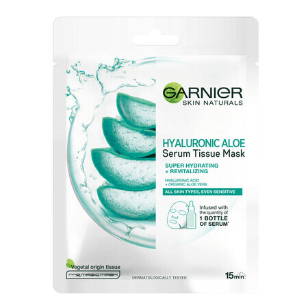 Mascarilla Facial Aloe Vera y Ácido Hialurónico Aloe Skin Naturals, 28 g, Garnier