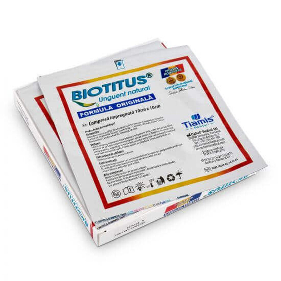 Biotitus impregnated compress, 10 cm x 10 cm, 10 pieces, Tiamis Medical