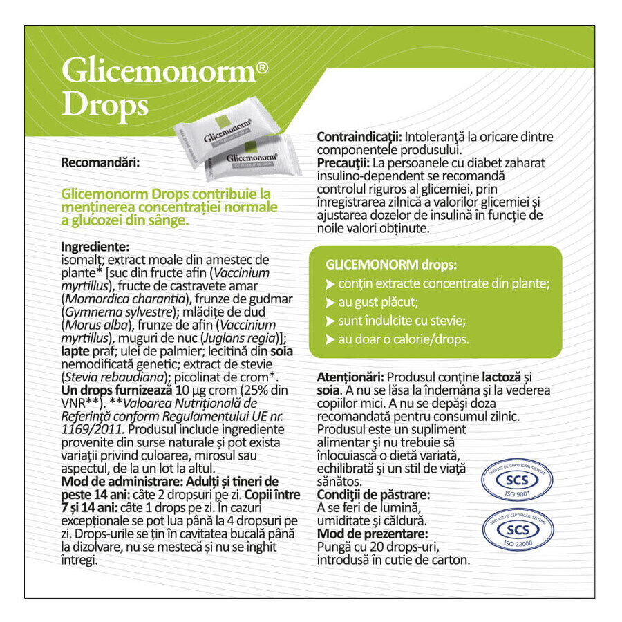 Glicemonorm Drops, 20 pezzi, Dacia Plant