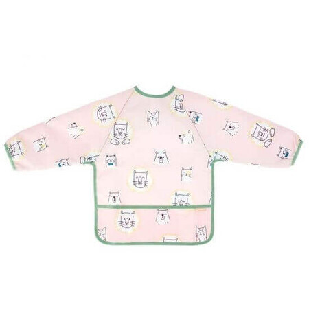 Bib with sleeves, pink with cheerful animals, Badabulle