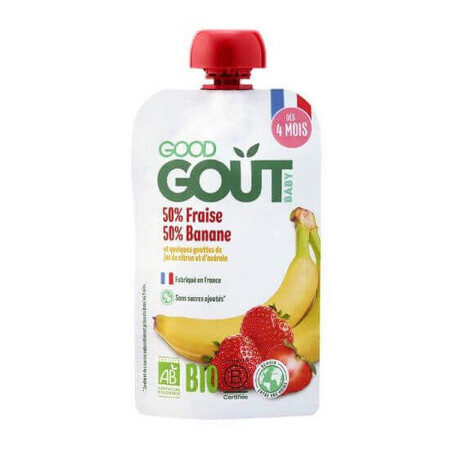 Purée de fraises et bananes bio, +4mois, 120 gr, Good Gout