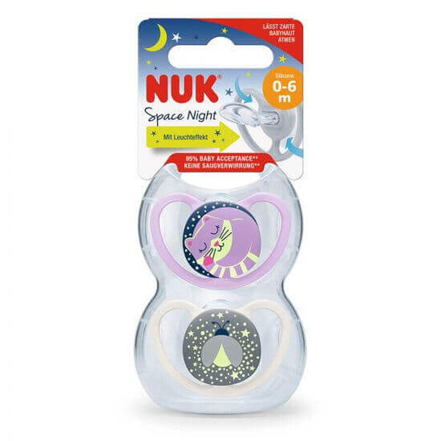 Chupete de silicona para niñas Space Night, 2 piezas, 0 - 6 meses, Nuk