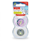 Space Nigh silicone pacifier for girls, 2 pieces, 6-18 months, Nuk