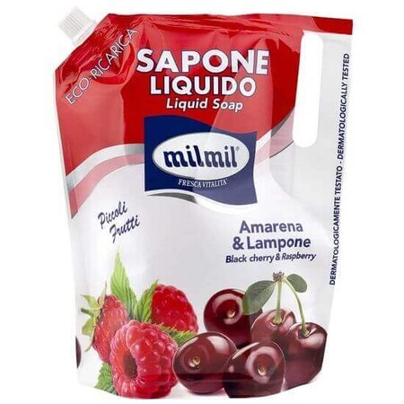 Riserva di sapone liquido lampone e amarene, 900 ml, Milmil