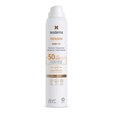 Spray protezione solare SPF 50 per pelli sensibili Repaskin, 200 ml, Sesderma