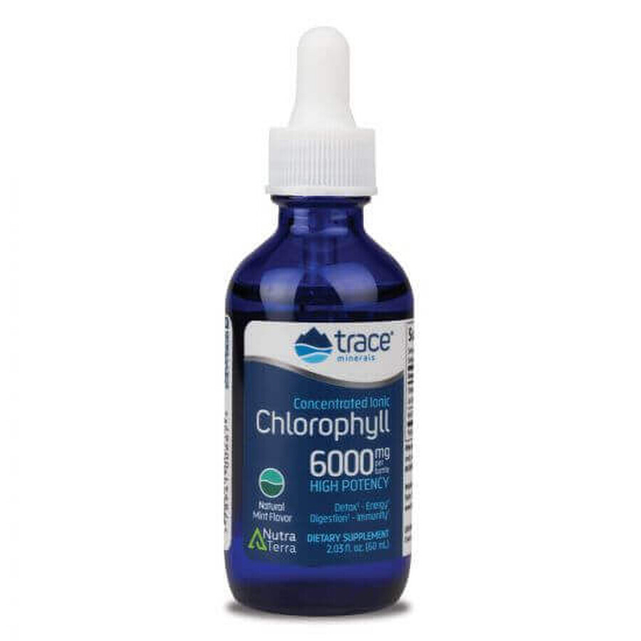 Concentrato liquido ionico di clorofilla 6000 mg, sapore di menta, 59 ml, tracce di minerali