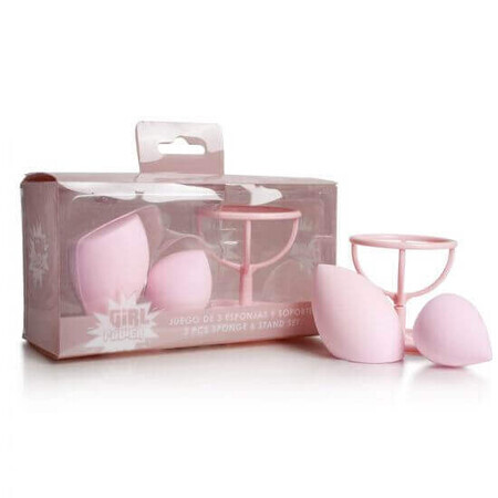 Set de esponjas de maquillaje con soporte rosa, 2 piezas, Pokhara