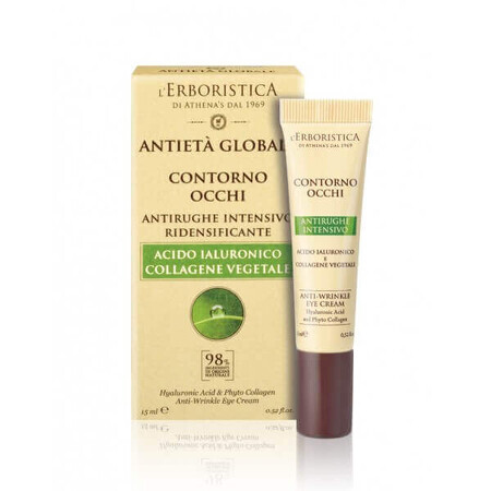 Crema contorno occhi antirughe con acido ialuronico e collagene vegetale, 15 ml, L'Erboristica