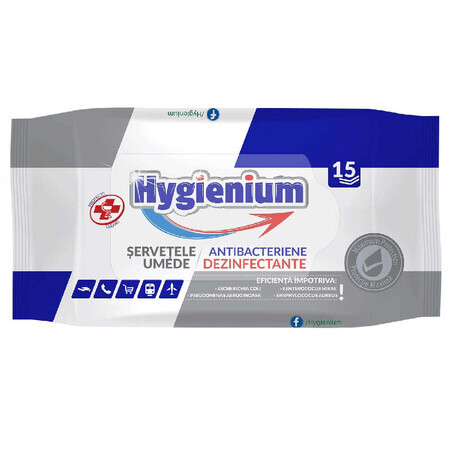 Lingettes humides antibactériennes, 15 pièces, Hygienium