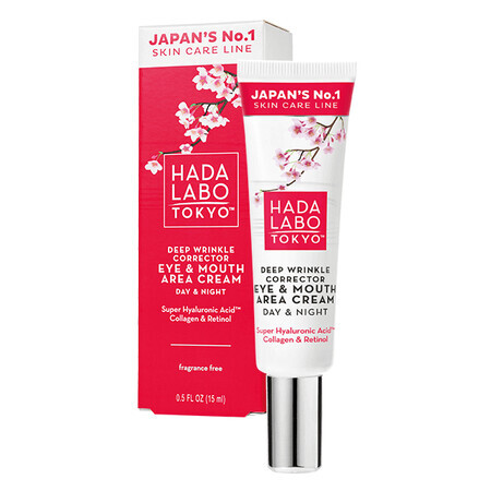 Crema correctora de arrugas profundas sin perfume para ojos y boca con ácido superhialurónico, 15 ml, Hada Labo Tokio