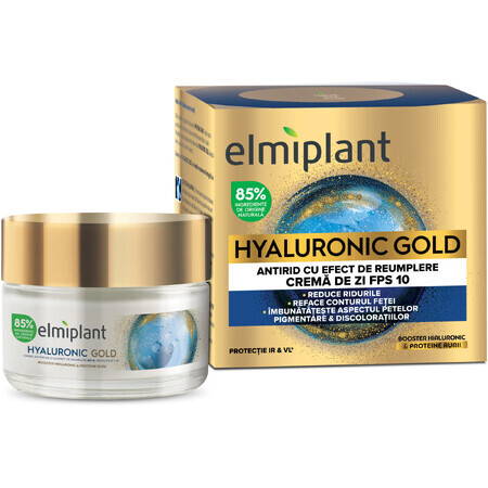 Crema da giorno antirughe con effetto riempitivo SPF 10 Hyaluronic Gold, 50 ml, Elmiplant