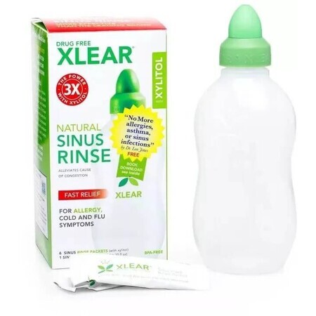 Kit completo per l'irrigazione e la pulizia delle fosse nasali Neti Rinse, 100% ingredienti naturali, XLEAR