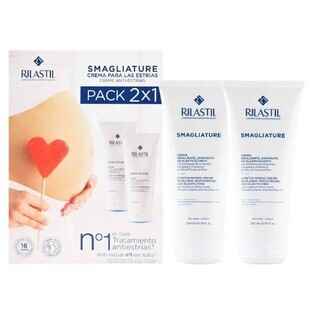 Rilastil 1+1 Smagliature Crema Emolliente Idratante Elasticizzante, 200 + 200 ml