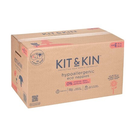 Pannolini Ipoallergenici Eco Kit&Kin, Taglia 6, 14 kg+, 104 pz