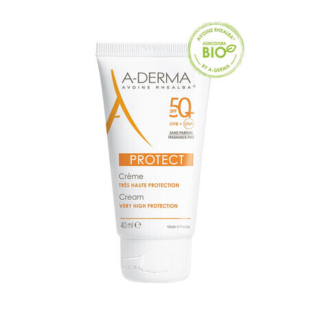 A-DERMA Protect - Crema Solare Viso Senza Profumo SPF50+, 40 ml