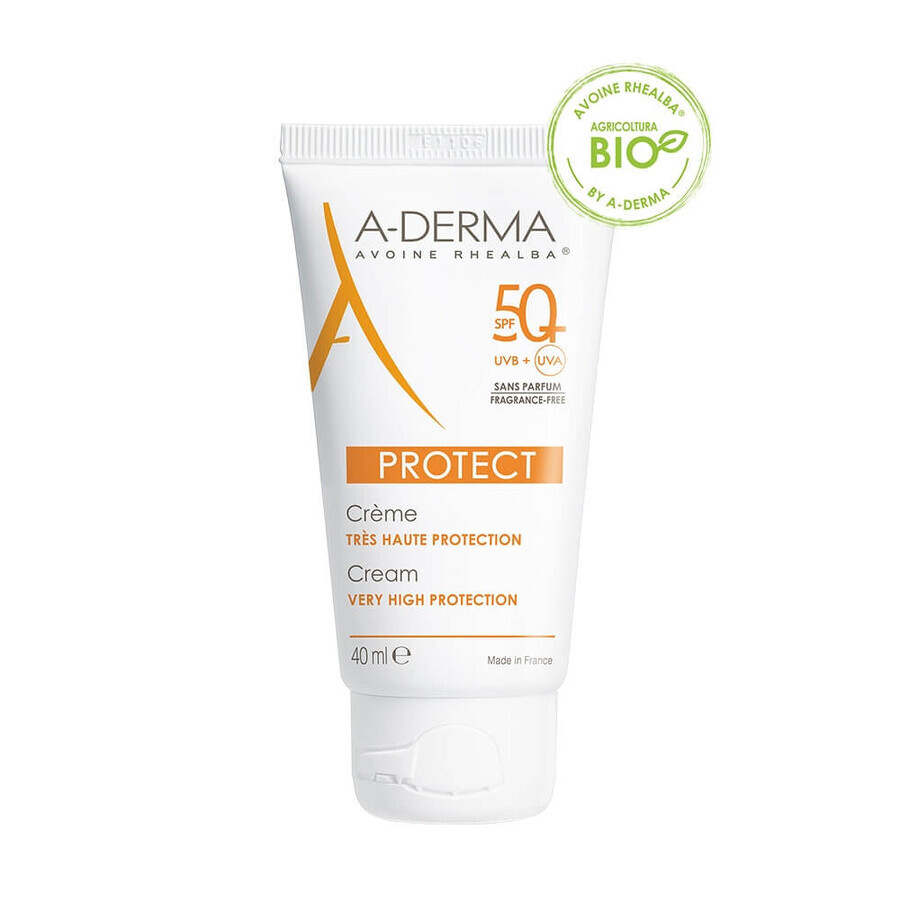 A-DERMA Protect - Crema Solare Viso Senza Profumo SPF50+, 40 ml