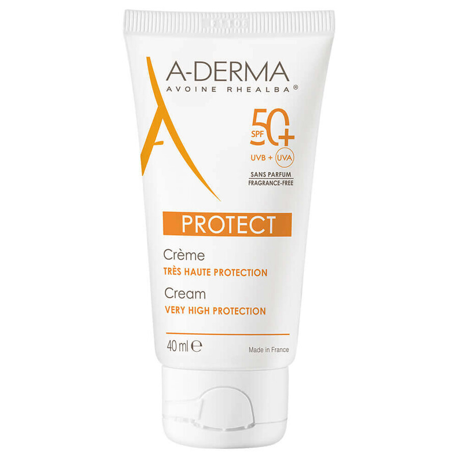 A-DERMA Protect - Crema Solare Viso Senza Profumo SPF50+, 40 ml