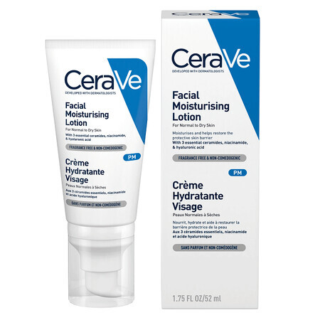 CeraVe Crema Viso Idratante, Da normale a secca, 52 ml