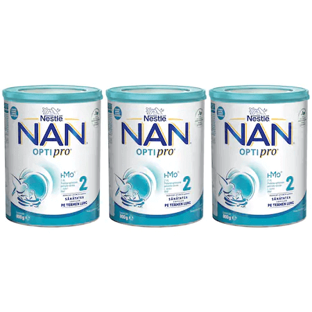 Pacchetto latte formula Nan 2 Optipro HMO, +6 mesi, 3x 800 g, Nestlé