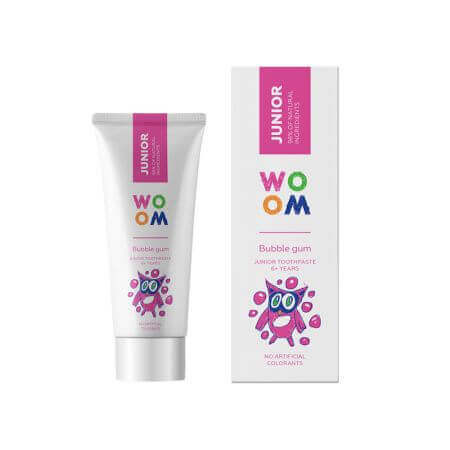 Dentifricio per bambini Junior Bubble Gum, +6 anni, 50 ml, Woom