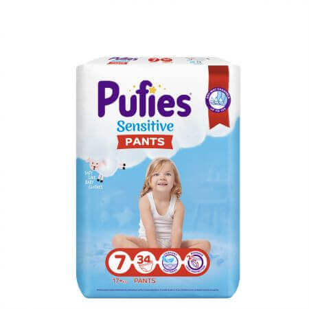 Diaper Pants Sensitive, No. 7, 17 Kg+, 34 pcs, Pufies