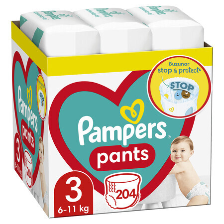 Pannolini Pantaloni Stop&Protect XXL Box, No. 3, 6-11 kg, 204 pz, Pampers