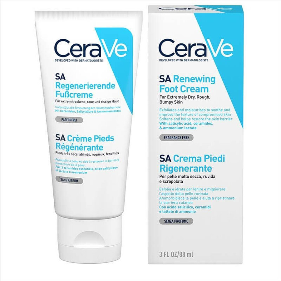 CeraVe Crema Piedi Rigenerante, Pelle molto secca, screpolata e ruvida, 88 ml