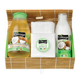 Confezione Olio doccia al cocco, 250 ml + Latte corpo, 200 ml + Sapone solido, 100 g + Asciugamano, Cottage