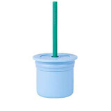 Tazza con cannuccia e contenitore in silicone per snack Sip Snack, Mineral Blue, Minikoioi